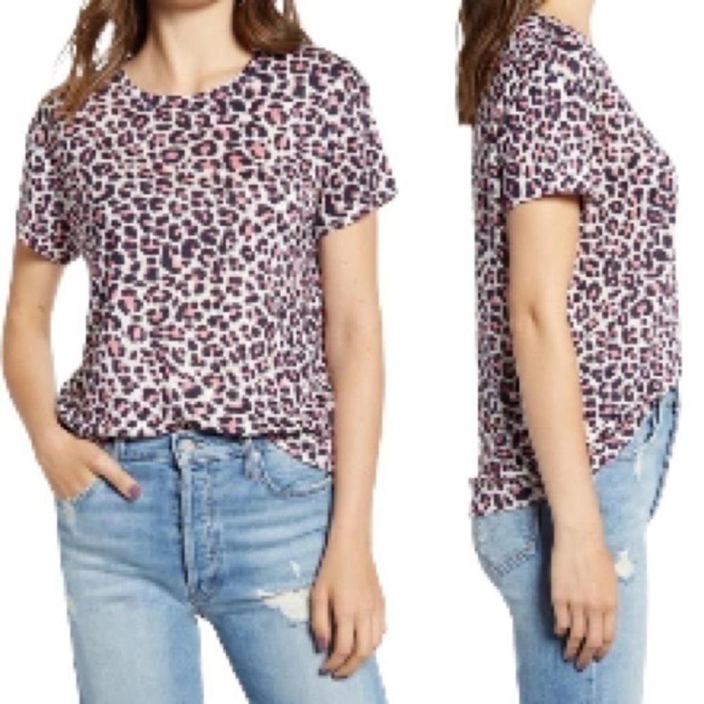 Zadig & Voltaire Linen Walk Leopard Print Tee Pink Blue XS